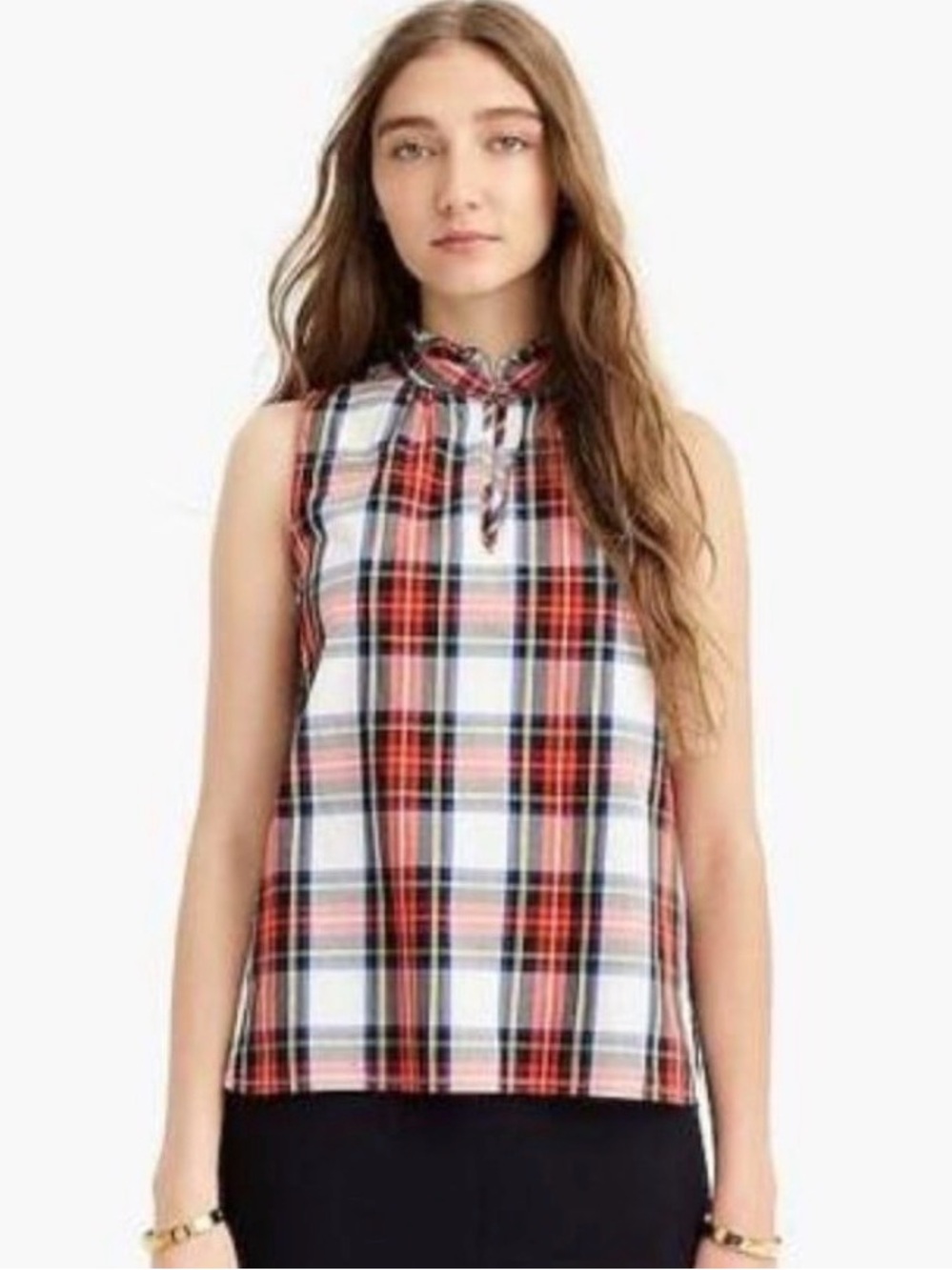 J. Crew preppy poplin Holiday Ready Ruffle-Neck Sleeveless Top Tartan Plaid 6